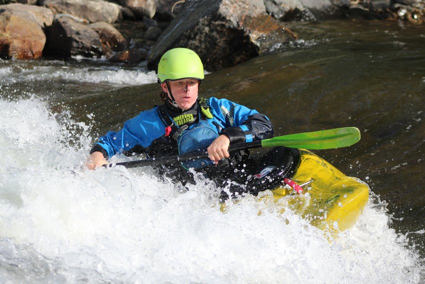 Michael Curtis competes in the intermediate division of the June 22 Kayak Rodeo at Clear Creek Whitewater Park.